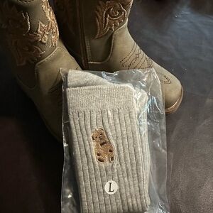 Kids Gray Socks with Embroidered Bear 7 to 10 year